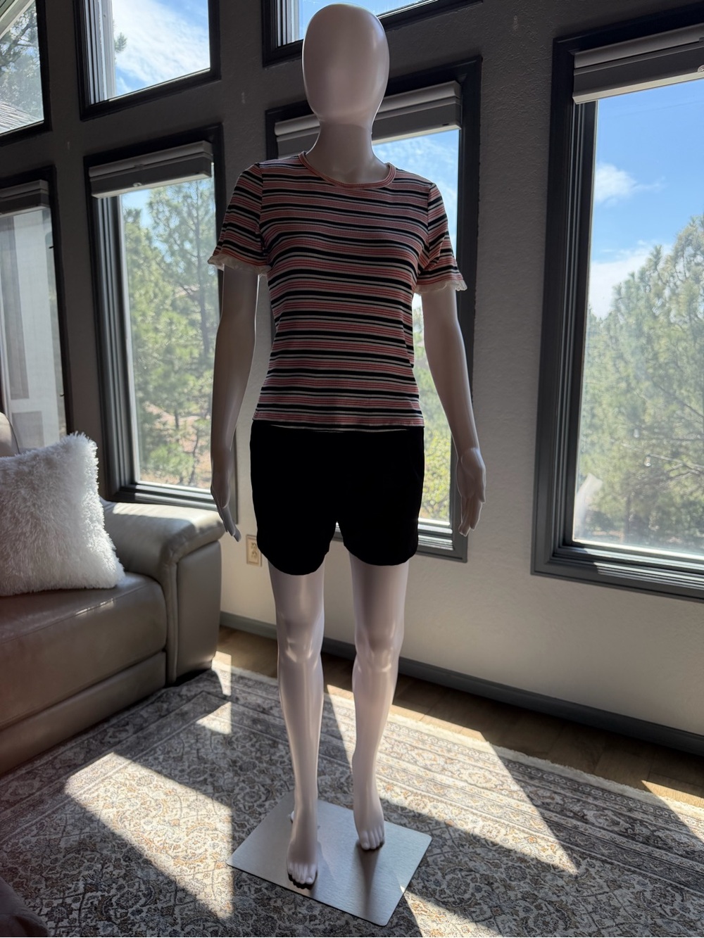 Ro & De Pink, Black and White Striped Short Sleeve Tee